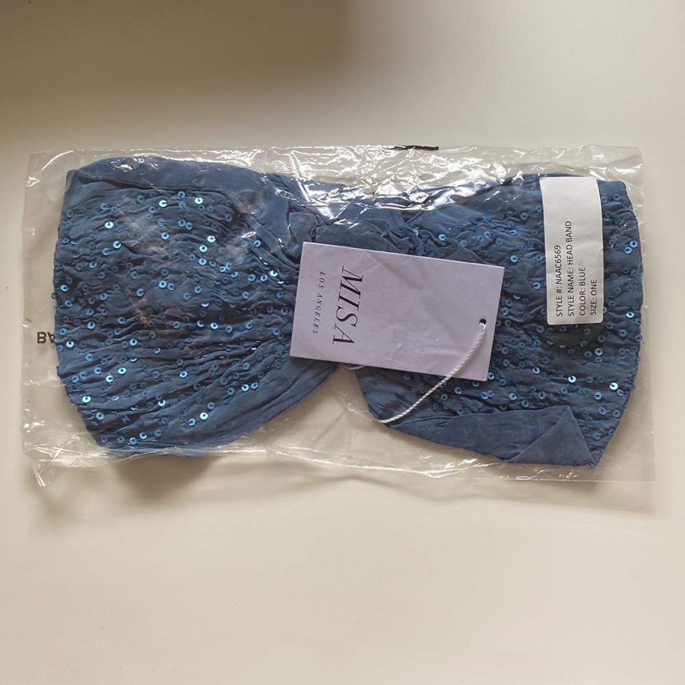 BLUE SEQUIN TURBAN- NWT - Picture 3 of 5